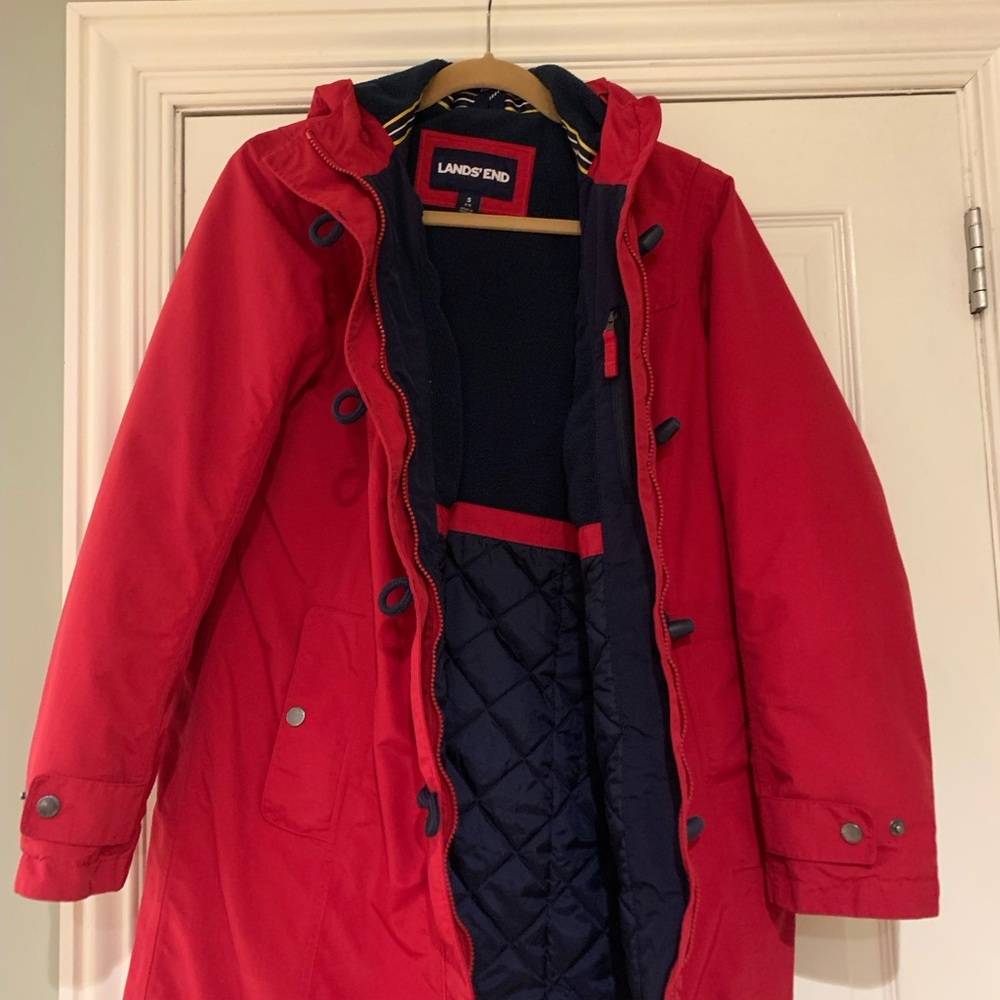 Lands' End Vibrant Red Parka with Navy Lining